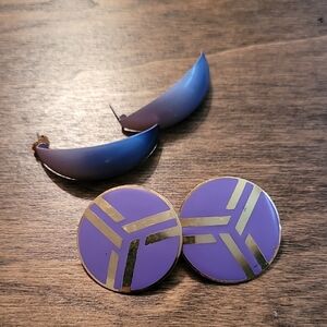 Ee Two Sets Of Purple and Gold Geometric Earrings